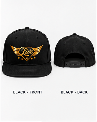 Black Live Custom hat showing front and back views