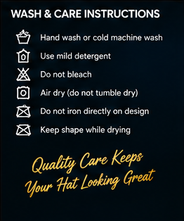 Wash and care instructions for Live Custom hats