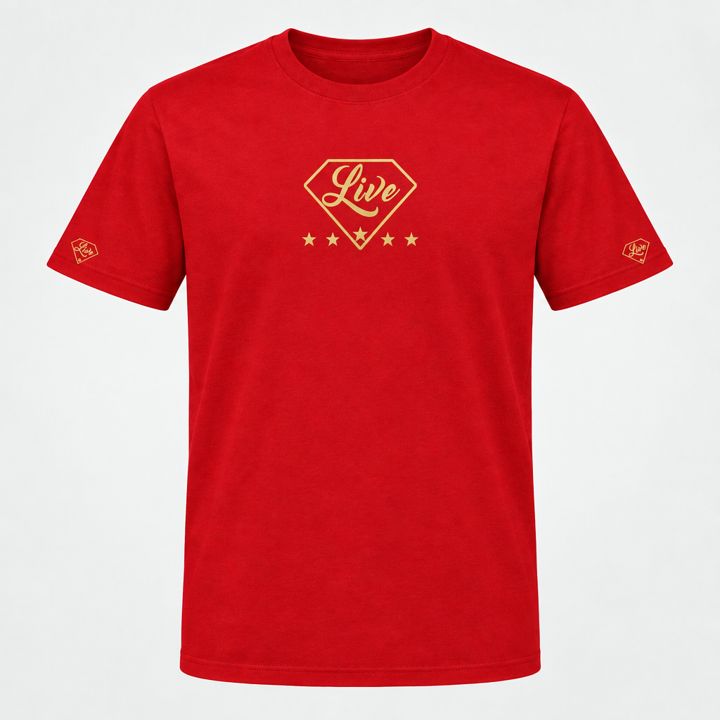 Red Live Gold S Edition T-shirt front mockup