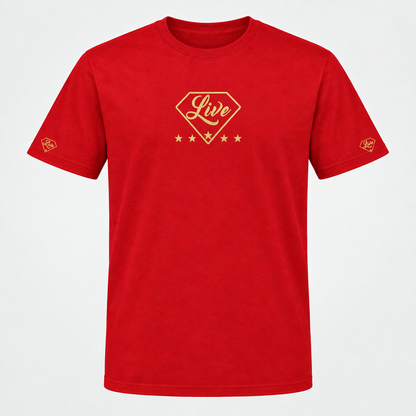 Red Live Gold S Edition T-shirt front mockup