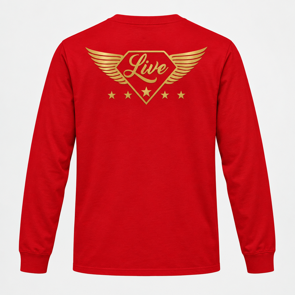 Red long-sleeve T-shirt back mockup