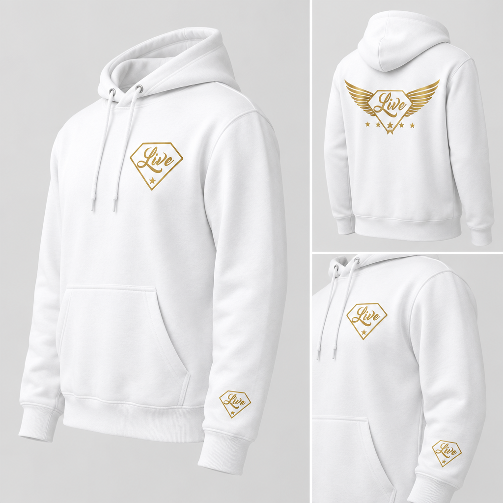 White Live Gold S hoodie side