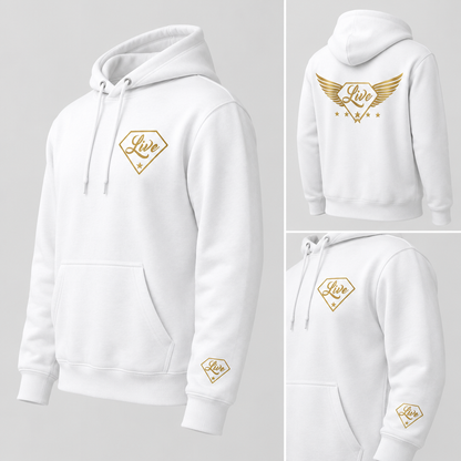 White Live Gold S hoodie side
