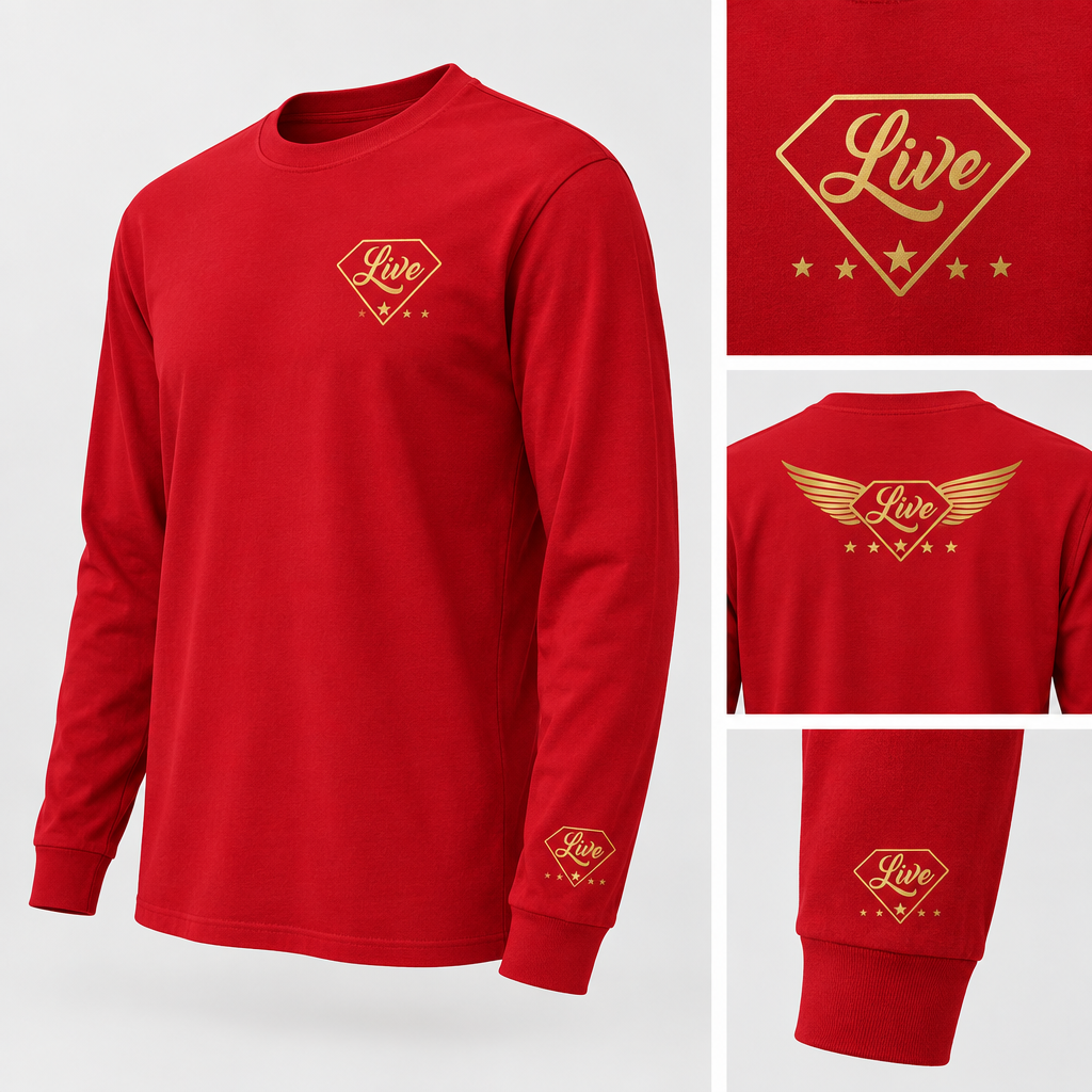 Red long-sleeve T-shirt side mockup