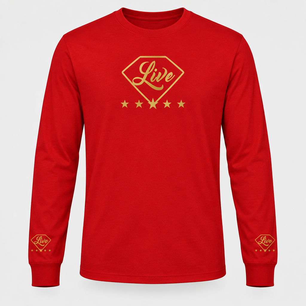 Red long-sleeve T-shirt front mockup