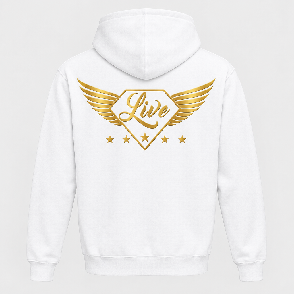 White Live Gold S hoodie back