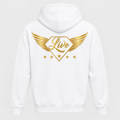 White Live Gold S hoodie back