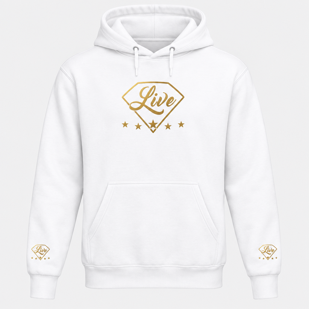 White Live Gold S hoodie front
