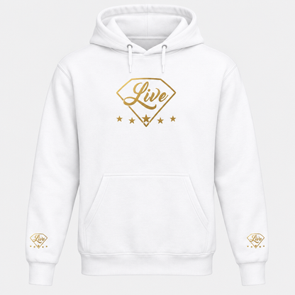 White Live Gold S hoodie front