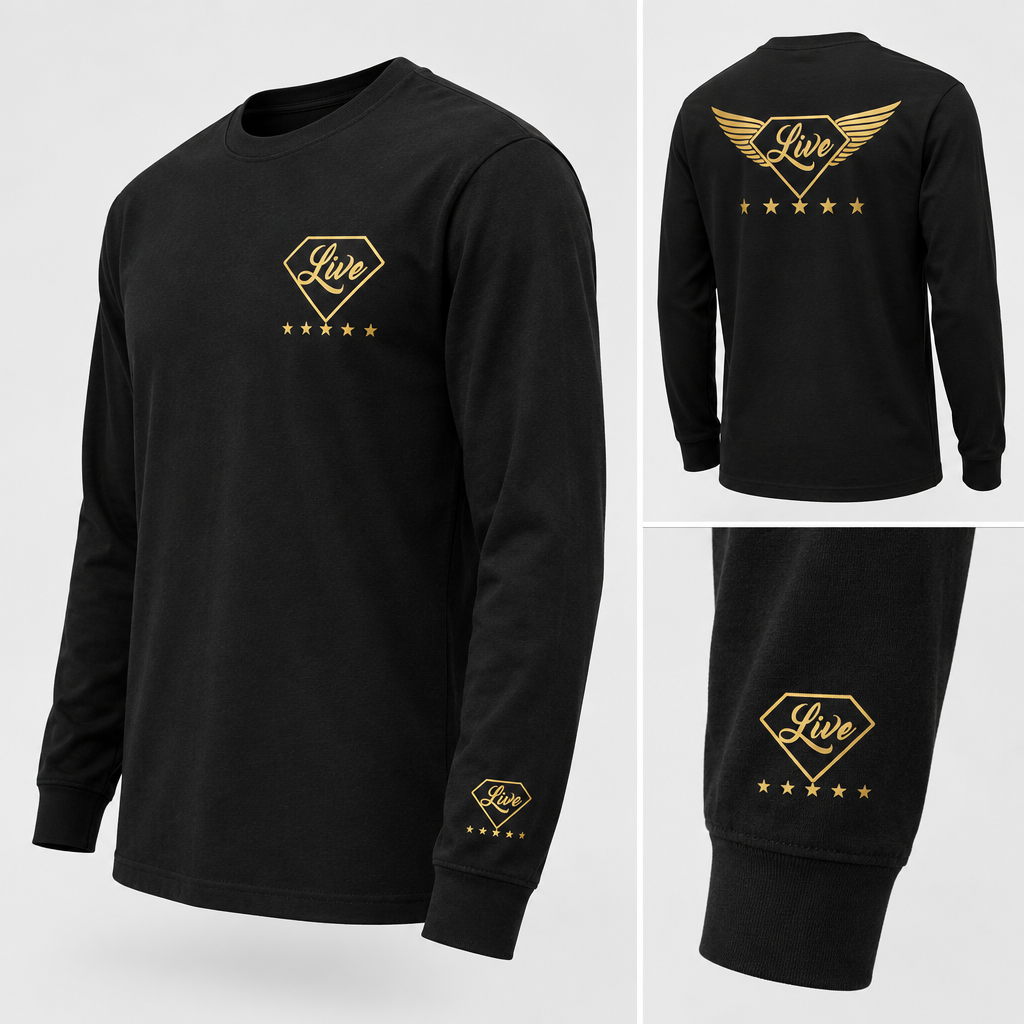 Black long-sleeve T-shirt side mockup