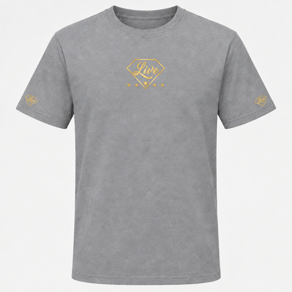 Grey Live Gold S Edition T-shirt front mockup